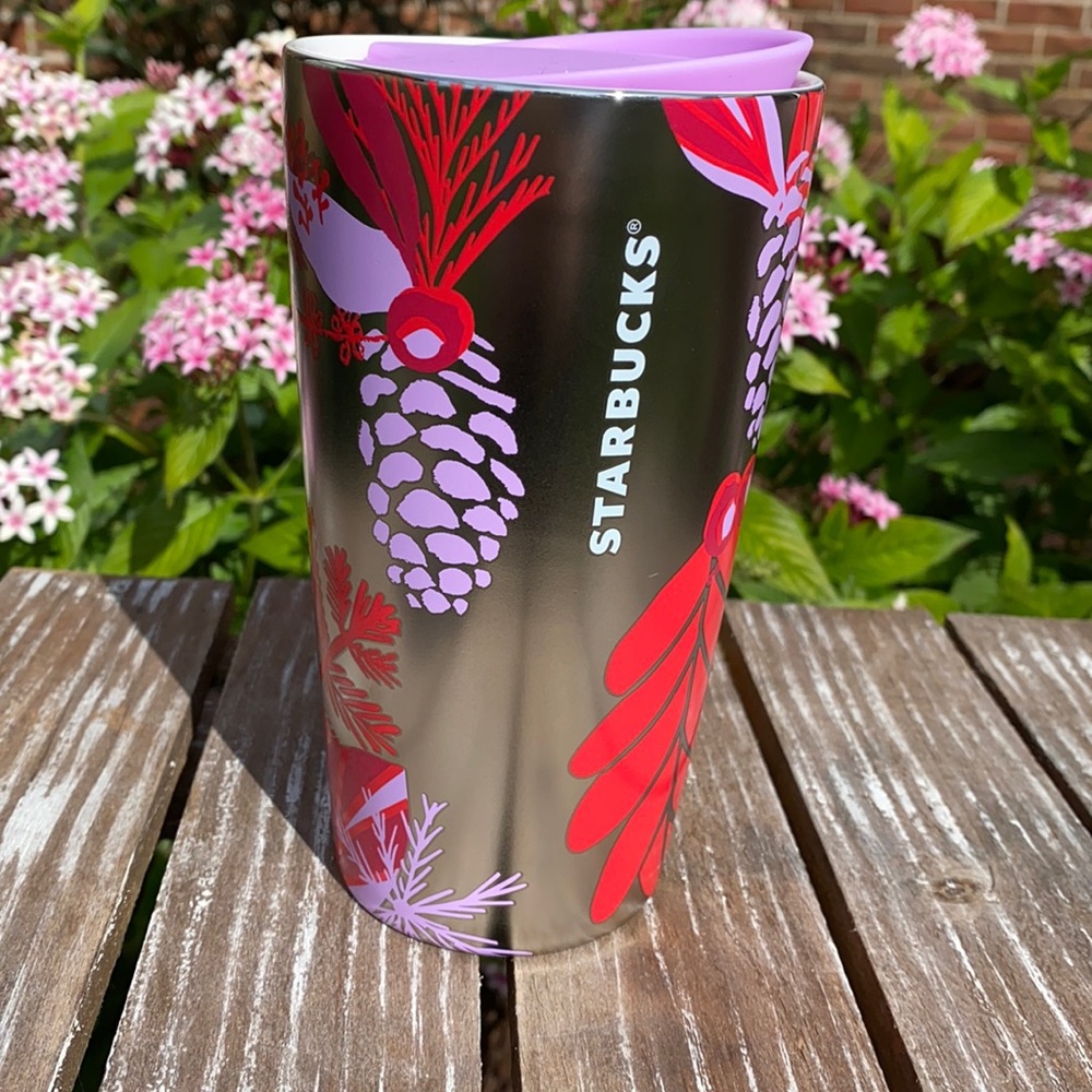 💕Starbucks holiday 2021 metal travel mug, beautiful pink/red/silver, pink lid